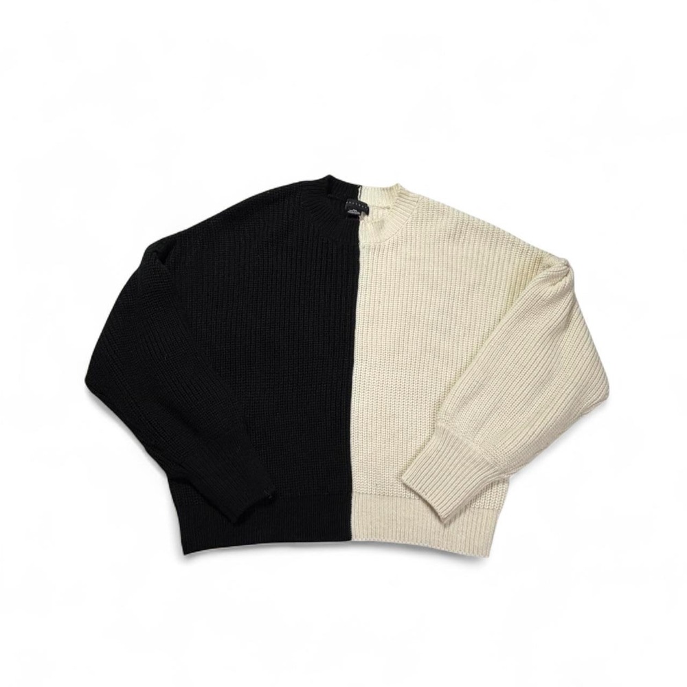 Sanctuary 90s minimalist look Black White Colorblock Waffle Knit Sweater